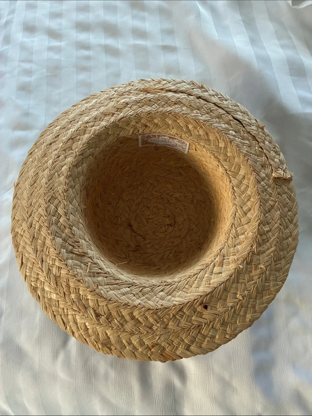 Cappelli Straworld Vintage Tan Woven Straw 3D Flower Floral Wide Brim Sunhat